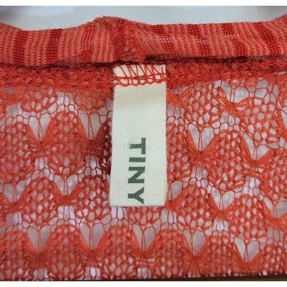 TINY Anthropologie Orange Coral Crochet Boho Lightweight Cardigan Sweater Medium - Picture 7 of 10